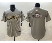 Men's Milwaukee Brewers Team Big Logo Gray Home Limited Stitched Jersey Men's Milwaukee Brewers Team Big Logo Gray Home Limited Stitched Jersey
