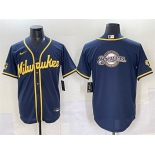 Men's Milwaukee Brewers Team Big Logo Navy 2025 With Patch Stitched Baseball Jersey Men's Milwaukee Brewers Team Big Logo Navy 2025 With Patch Stitched Baseball Jersey