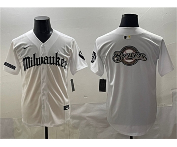 Men's Milwaukee Brewers Team Big Logo White 'Gothic 414 Shadows Edition' Vapor Premier Limited Stitched Jersey