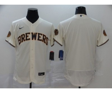 Men's Nike Brewers Blank Cream 2020 Baseball Flexbase Jersey