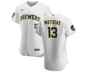 Men's Nike Milwaukee Brewers #13 Mark Mathias White Home 2020 Authentic Player Baseball Jersey