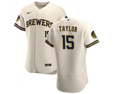 Men's Nike Milwaukee Brewers #15 Tyrone Taylor Cream Home 2020 Authentic Player Baseball Jersey