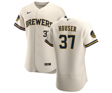 Men's Nike Milwaukee Brewers #37 Adrian Houser Cream Home 2020 Authentic Player Baseball Jersey