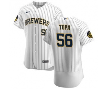 Men's Nike Milwaukee Brewers #56 Justin Topa White Home 2020 Authentic Player Baseball Jersey