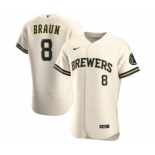 Men's Nike Milwaukee Brewers #8 Ryan Braun 2020 Cream Home Authentic Player Baseball Jersey