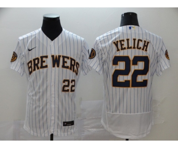Nike Men's Milwaukee Brewers #22 Christian Yelich White Home Flex Base Authentic Collection Baseball Player Jersey