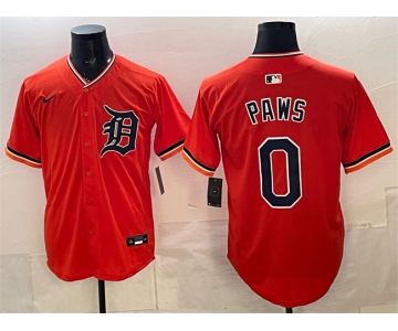 Men's Detroit Tigers #0 Paws Orange Limited Stitched Baseball Jersey