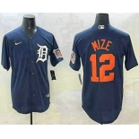 Men's Detroit Tigers #12 Casey Mize Navy Alternate With Patch Cool Base Stitched Jersey