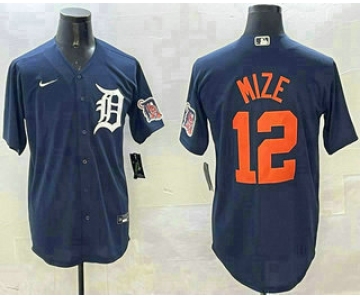 Men's Detroit Tigers #12 Casey Mize Navy Alternate With Patch Cool Base Stitched Jersey