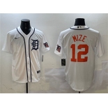 Men's Detroit Tigers #12 Casey Mize White With Patch Cool Base Stitched Baseball Jersey