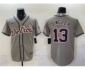 Men's Detroit Tigers #13 Dillon Dingler Gray Cool Base Stitched Baseball Jersey