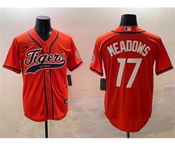 Men's Detroit Tigers #17 Parker Meadows Orange With Patch Cool Base Stitched Baseball Jersey