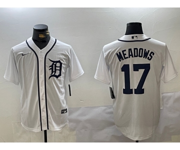 Men's Detroit Tigers #17 Parker Meadows White Cool Base Stitched Jersey