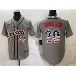 Men's Detroit Tigers #20 Spencer Torkelson Gray 2026 USA 250 Fourth of July Stitched Baseball Jersey
