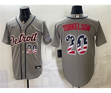 Men's Detroit Tigers #20 Spencer Torkelson Gray 2026 USA 250 Fourth of July Stitched Baseball Jersey