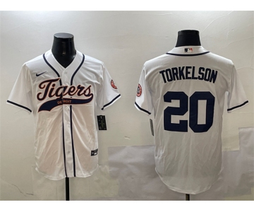 Men's Detroit Tigers #20 Spencer Torkelson White With Patch Cool Base Stitched Baseball Jersey