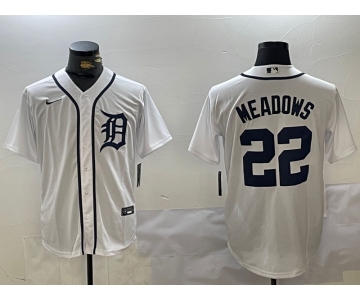 Men's Detroit Tigers #22 Parker Meadows White Cool Base Stitched Jersey