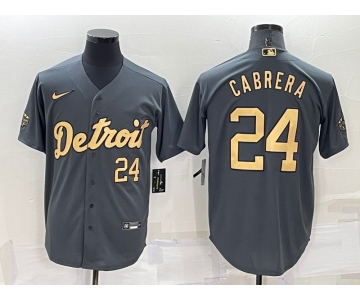Men's Detroit Tigers #24 Miguel Cabrera Number Grey 2022 All Star Stitched Cool Base Nike Jersey