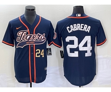 Men's Detroit Tigers #24 Miguel Cabrera Number Navy Blue Cool Base Stitched Baseball Jersey