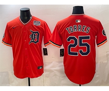 Men's Detroit Tigers #25 Gleyber Torres Orange 2026 Alternate USA 250' Patch Vapor Premier Limited Stitched Baseball Jersey