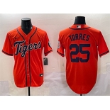 Men's Detroit Tigers #25 Gleyber Torres Orange With Patch Vapor Premier Limited Stitched Baseball Jersey
