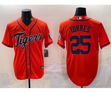 Men's Detroit Tigers #25 Gleyber Torres Orange With Patch Vapor Premier Limited Stitched Baseball Jersey