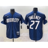 Men's Detroit Tigers #27 Trey Sweeney 2024 Navy City Connect Cool Base Limited Stitched Baseball Jersey