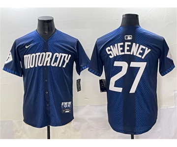 Men's Detroit Tigers #27 Trey Sweeney 2024 Navy City Connect Cool Base Limited Stitched Baseball Jersey
