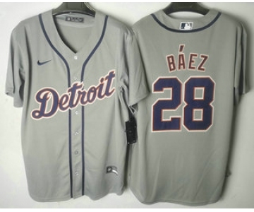 Men's Detroit Tigers #28 Javier Baez Grey Stitched Cool Base Nike Jersey