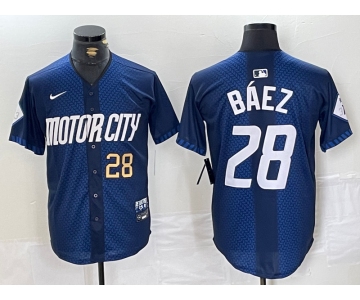 Mens Detroit Tigers #28 Javier Baez Number 2024 Navy City Connect Cool Base Limited Stitched Jersey