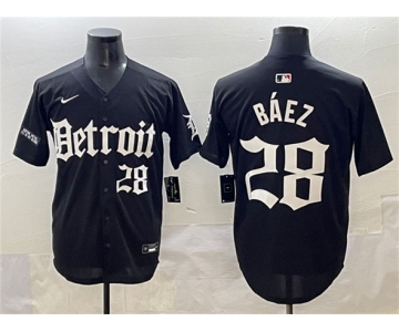 Men's Detroit Tigers #28 Javier Báez Black 'Motor Gothic Edition' Vapor Premier Limited Stitched Baseball Jersey
