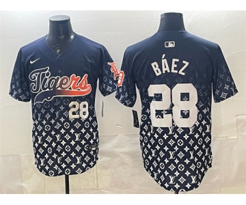 Men's Detroit Tigers #28 Javier Báez Navy With Patch Vapor Premier Limited Stitched Baseball Jersey