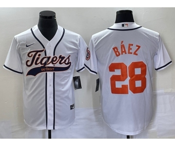 Men's Detroit Tigers #28 Javier Báez White Cool Base Stitched Baseball Jersey