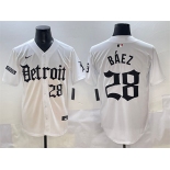 Men's Detroit Tigers #28 Javier Báez White 'Motor Gothic Edition' Vapor Premier Limited Stitched Baseball Jersey
