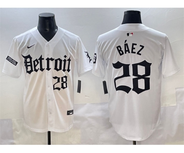 Men's Detroit Tigers #28 Javier Báez White 'Motor Gothic Edition' Vapor Premier Limited Stitched Baseball Jersey