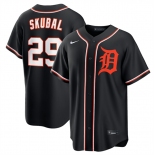 Men's Detroit Tigers #29 Tarik Skubal Black Out Stitched Baseball Jersey
