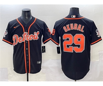 Men's Detroit Tigers #29 Tarik Skubal Black With Patch Cool Base Stitched Baseball Jersey