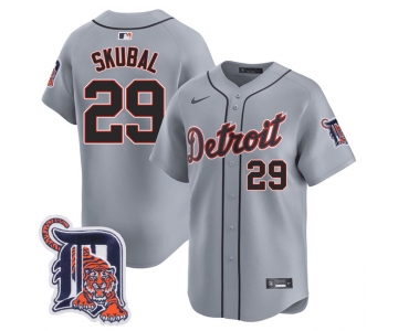 Men's Detroit Tigers #29 Tarik Skubal Gray Logo Patch Vapor Premier Limited Stitched Baseball Jersey