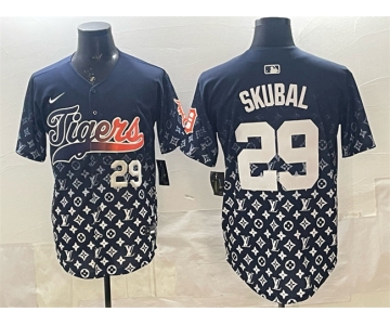 Men's Detroit Tigers #29 Tarik Skubal Navy With Patch Vapor Premier Limited Stitched Baseball Jersey