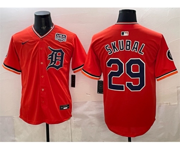 Men's Detroit Tigers #29 Tarik Skubal Orange 2026 Alternate USA 250' Patch Vapor Premier Limited Stitched Baseball Jersey