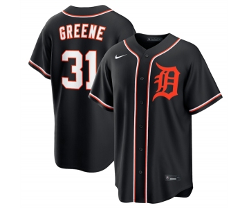 Men's Detroit Tigers #31 Riley Greene Black Out Stitched Baseball Jersey