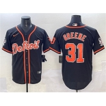 Men's Detroit Tigers #31 Riley Greene Black With Patch Cool Base Stitched Baseball Jersey