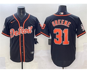 Men's Detroit Tigers #31 Riley Greene Black With Patch Cool Base Stitched Baseball Jersey