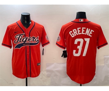 Men's Detroit Tigers #31 Riley Greene Orange With Patch Cool Base Stitched Baseball Jersey