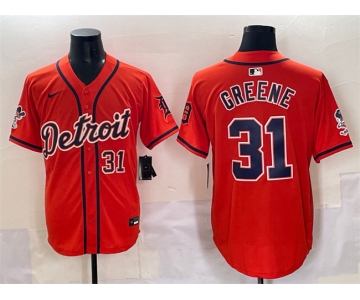 Men's Detroit Tigers #31 Riley Greene Orange With Patch Vapor Premier Limited Stitched Baseball Jersey