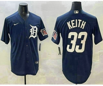 Men's Detroit Tigers #33 Colt Keith Navy With Patch Cool Base Stitched Jersey