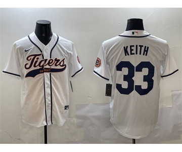 Men's Detroit Tigers #33 Colt Keith White With Patch Cool Base Stitched Baseball Jersey
