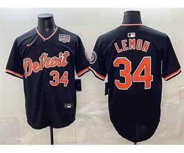 Men's Detroit Tigers #34 Chet Lemon Black 2026 Alternate USA 250' Patch Vapor Premier Limited Stitched Baseball Jersey