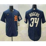 Men's Detroit Tigers #34 Jake Rogers Navy Alternate With Patch Cool Base Stitched Jersey