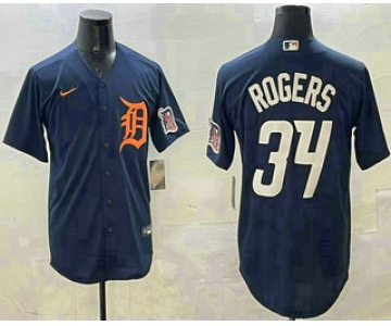 Men's Detroit Tigers #34 Jake Rogers Navy Alternate With Patch Cool Base Stitched Jersey